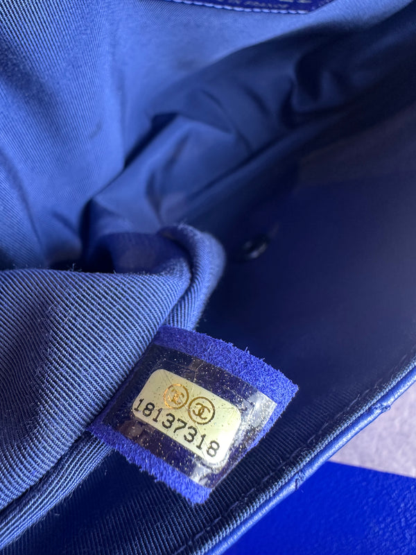 Chanel Iconic S/S 2013 Karl Lagerfeld Hula Hoop Electric Blue CC flap Black Hardware Quilted Calfskin Mini