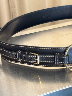 Gucci by Tom Ford Vintage Black Leather Horsebit Chain Toggle Wide Belt Gold Hardware Y2K Archive