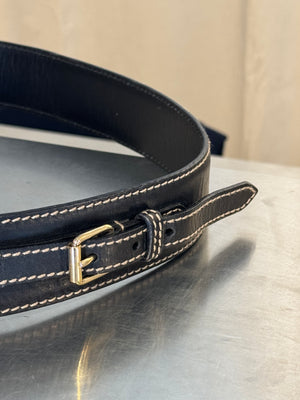 Gucci by Tom Ford Vintage Black Leather Horsebit Chain Toggle Wide Belt Gold Hardware Y2K Archive