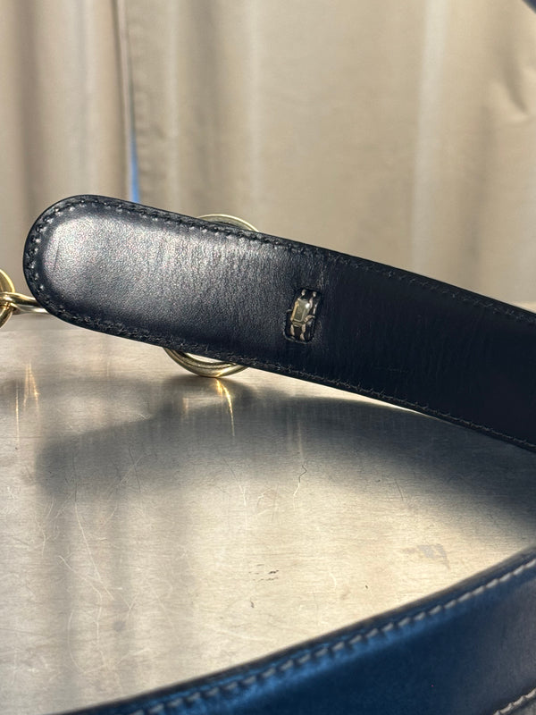Gucci by Tom Ford Vintage Black Leather Horsebit Chain Toggle Wide Belt Gold Hardware Y2K Archive