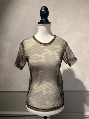 Comme des Garçons Digital Camo Mesh Tee green brown neutrals short sleeve graphic