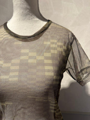 Comme des Garçons Digital Camo Mesh Tee green brown neutrals short sleeve graphic