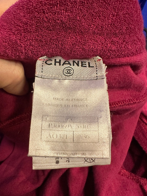 Chanel fuchsia terrycloth button up vest with matching scarf CC monochrome pink buttons asia exclusive FR36