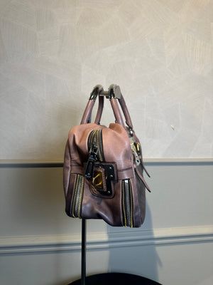 Prada Ombre Brown Glace Leather Zippers Bauletto Bag Large Lock Plate Zippers Glace Satchel Prada AW 2007 archival Bag pink purple Leather bowling bag