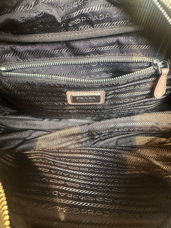 Prada Ombre Brown Glace Leather Zippers Bauletto Bag Large Lock Plate Zippers Glace Satchel Prada AW 2007 archival Bag pink purple Leather bowling bag