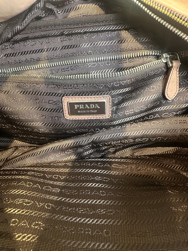 Prada Ombre Brown Glace Leather Zippers Bauletto Bag Large Lock Plate Zippers Glace Satchel Prada AW 2007 archival Bag pink purple Leather bowling bag