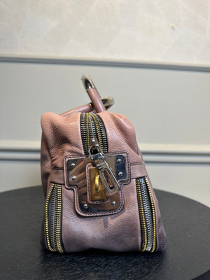 Prada Ombre Brown Glace Leather Zippers Bauletto Bag Large Lock Plate Zippers Glace Satchel Prada AW 2007 archival Bag pink purple Leather bowling bag