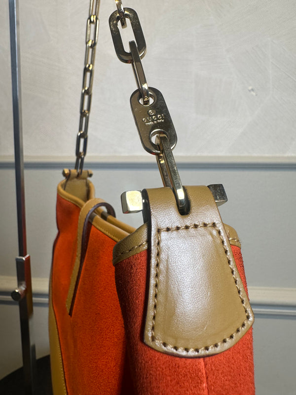 Gucci Jackie Shoulder Bag chain detail colourblock vintage suede leather clasp detail chic 90s