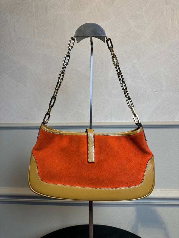 Gucci Jackie Shoulder Bag chain detail colourblock vintage suede leather clasp detail chic 90s