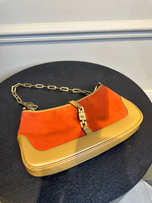 Gucci Jackie Shoulder Bag chain detail colourblock vintage suede leather clasp detail chic 90s