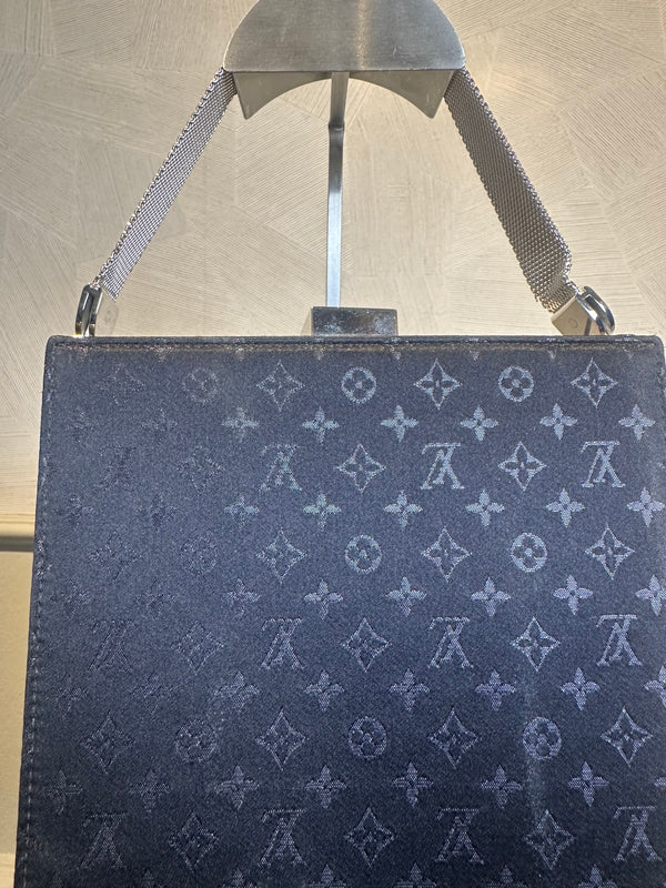 Louis Vuitton Ange MM Shoulder Bag black suede vintage unique twist lock LV monogram metal body