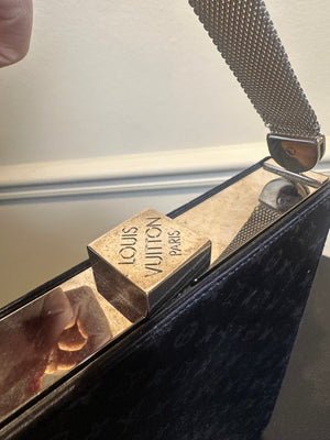 Louis Vuitton Ange MM Shoulder Bag black suede vintage unique twist lock LV monogram metal body