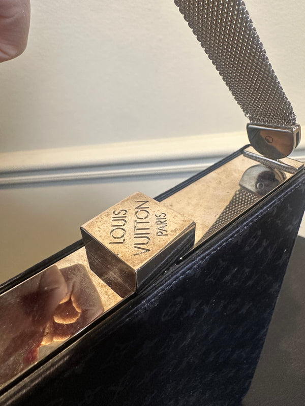 Louis Vuitton Ange MM Shoulder Bag black suede vintage unique twist lock LV monogram metal body