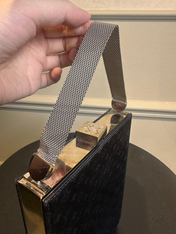 Louis Vuitton Ange MM Shoulder Bag black suede vintage unique twist lock LV monogram metal body