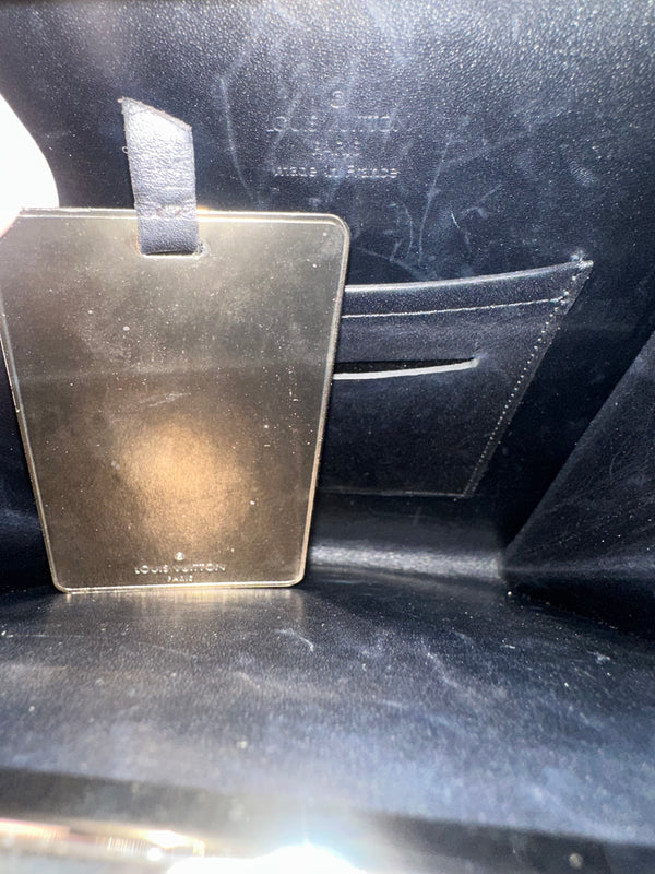 Louis Vuitton Ange MM Shoulder Bag black suede vintage unique twist lock LV monogram metal body