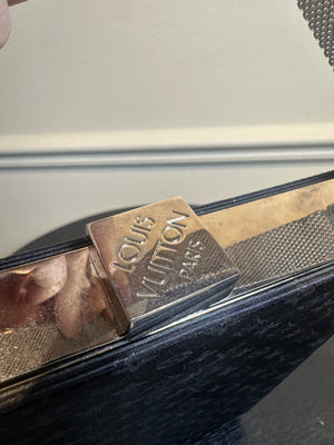 Louis Vuitton Ange MM Shoulder Bag black suede vintage unique twist lock LV monogram metal body