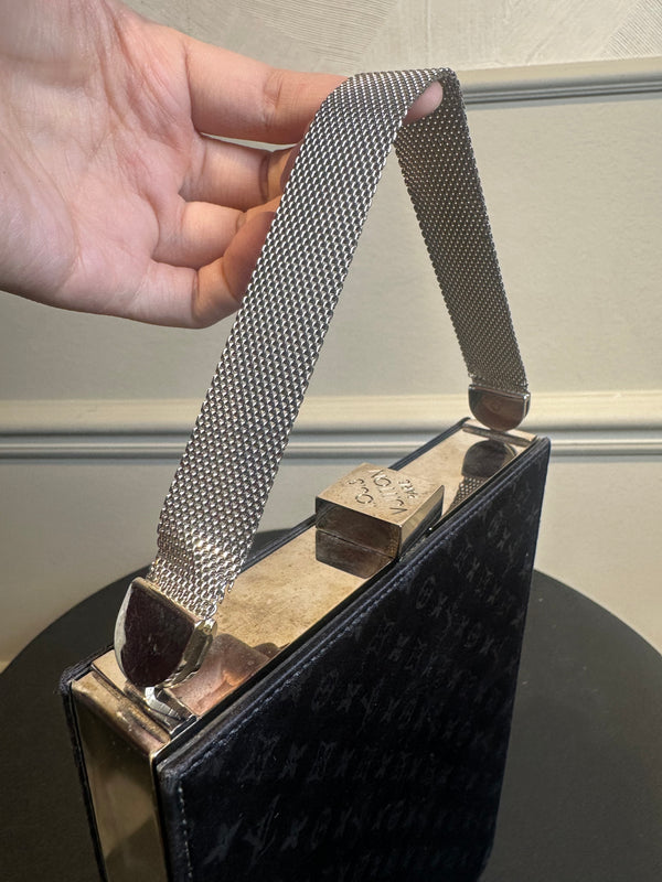 Louis Vuitton Ange MM Shoulder Bag black suede vintage unique twist lock LV monogram metal body