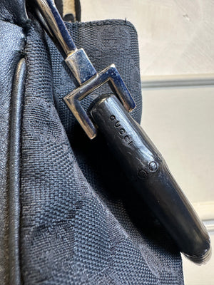 Gucci Bamboo Tote Bag GG Canvas Black Monogram Shoulder bag logo tote bamboo handle emblem leather trim 2000s