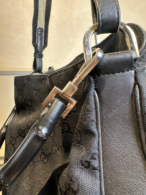 Gucci Bamboo Tote Bag GG Canvas Black Monogram Shoulder bag logo tote bamboo handle emblem leather trim 2000s