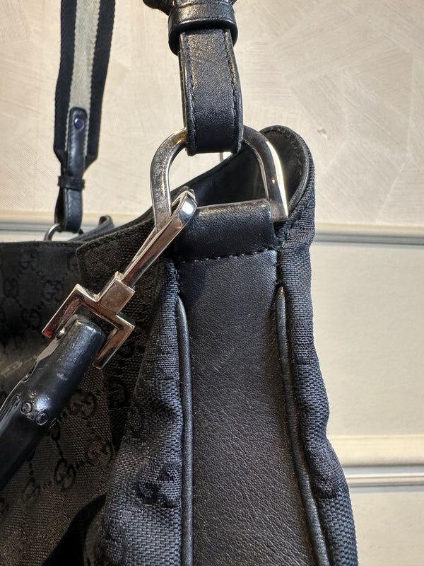 Gucci Bamboo Tote Bag GG Canvas Black Monogram Shoulder bag logo tote bamboo handle emblem leather trim 2000s