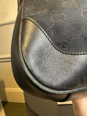 Gucci Bamboo Tote Bag GG Canvas Black Monogram Shoulder bag logo tote bamboo handle emblem leather trim 2000s