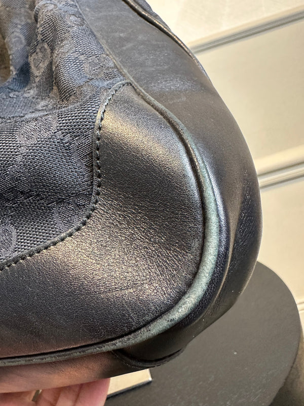 Gucci Bamboo Tote Bag GG Canvas Black Monogram Shoulder bag logo tote bamboo handle emblem leather trim 2000s