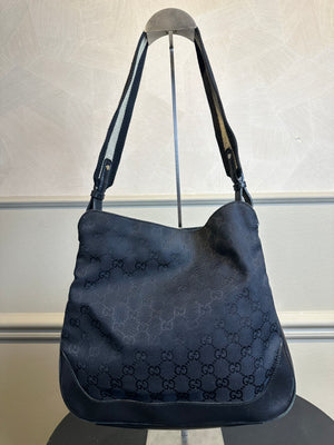 Gucci Bamboo Tote Bag GG Canvas Black Monogram Shoulder bag logo tote bamboo handle emblem leather trim 2000s