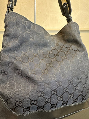 Gucci Bamboo Tote Bag GG Canvas Black Monogram Shoulder bag logo tote bamboo handle emblem leather trim 2000s