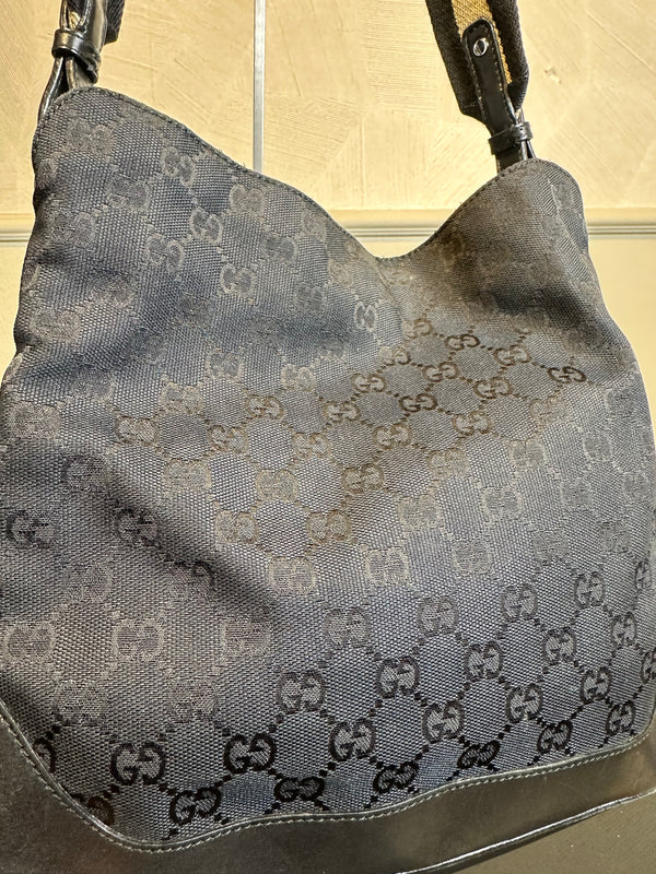 Gucci Bamboo Tote Bag GG Canvas Black Monogram Shoulder bag logo tote bamboo handle emblem leather trim 2000s