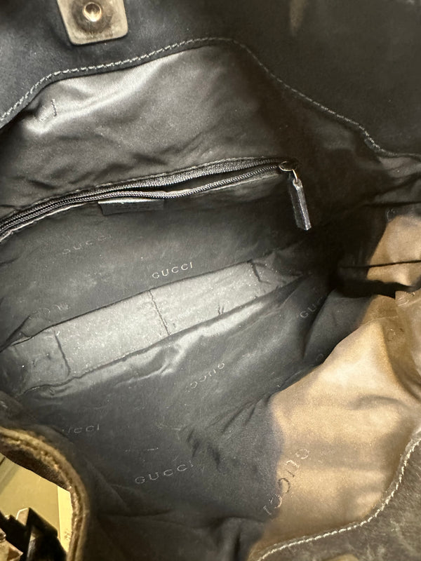Gucci Bamboo Tote Bag GG Canvas Black Monogram Shoulder bag logo tote bamboo handle emblem leather trim 2000s