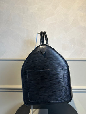 Louis Vuitton Keepall Epi Leather Black Holdall weekender 43hr bag vintage unique LV monogram detail monochrome