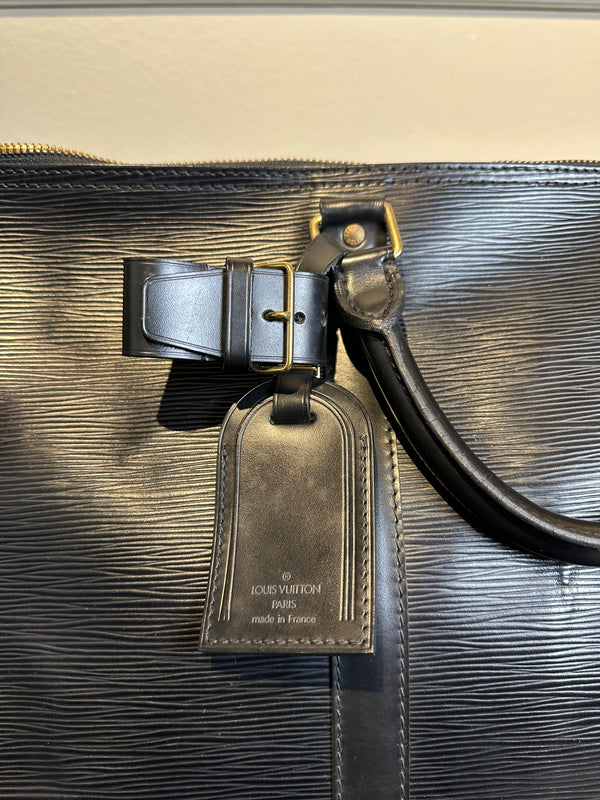 Louis Vuitton Keepall Epi Leather Black Holdall weekender 43hr bag vintage unique LV monogram detail monochrome