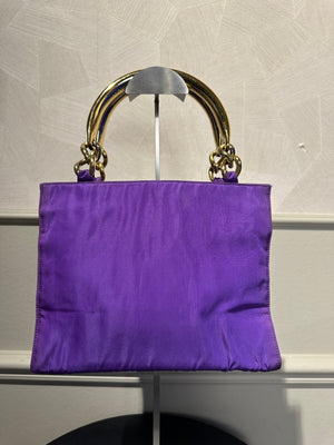Prada Bag Bright Purple Shopping Bag Nylon Gold Handle Tote Strap Gold solid Top Handles Structured Logo&nbsp;