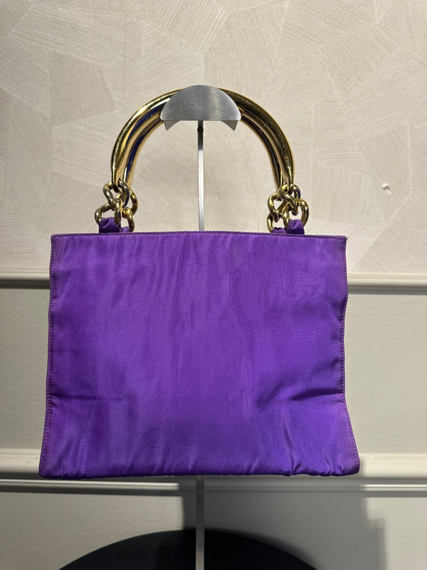 Prada Bag Bright Purple Shopping Bag Nylon Gold Handle Tote Strap Gold solid Top Handles Structured Logo&nbsp;