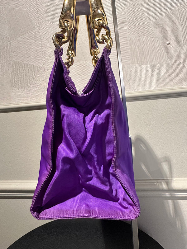 Prada Bag Bright Purple Shopping Bag Nylon Gold Handle Tote Strap Gold solid Top Handles Structured Logo&nbsp;