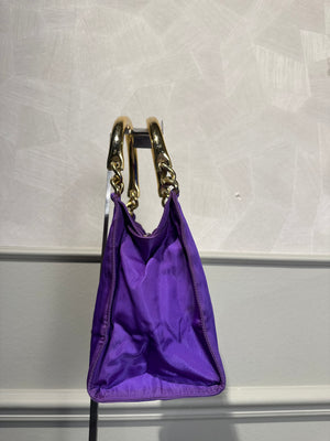 Prada Bag Bright Purple Shopping Bag Nylon Gold Handle Tote Strap Gold solid Top Handles Structured Logo&nbsp;