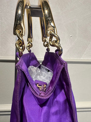 Prada Bag Bright Purple Shopping Bag Nylon Gold Handle Tote Strap Gold solid Top Handles Structured Logo&nbsp;