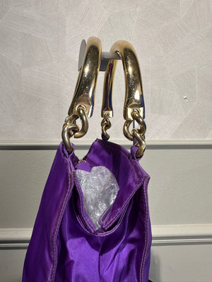Prada Bag Bright Purple Shopping Bag Nylon Gold Handle Tote Strap Gold solid Top Handles Structured Logo&nbsp;