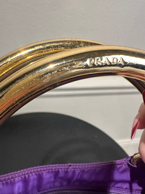 Prada Bag Bright Purple Shopping Bag Nylon Gold Handle Tote Strap Gold solid Top Handles Structured Logo&nbsp;