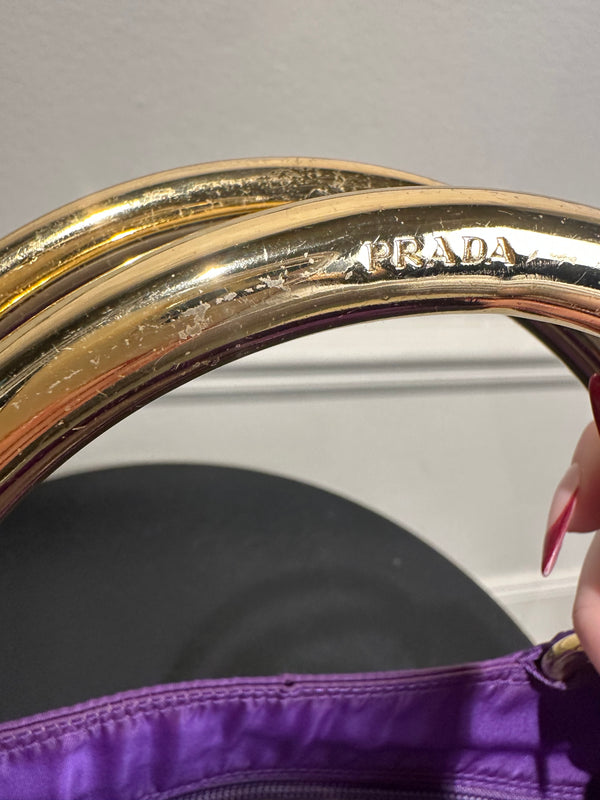 Prada Bag Bright Purple Shopping Bag Nylon Gold Handle Tote Strap Gold solid Top Handles Structured Logo&nbsp;