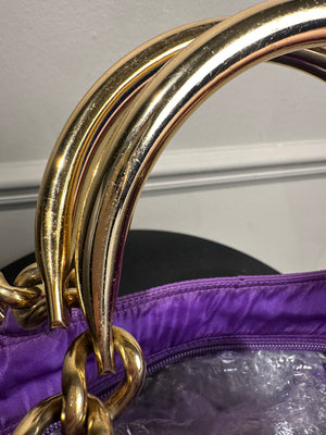 Prada Bag Bright Purple Shopping Bag Nylon Gold Handle Tote Strap Gold solid Top Handles Structured Logo&nbsp;
