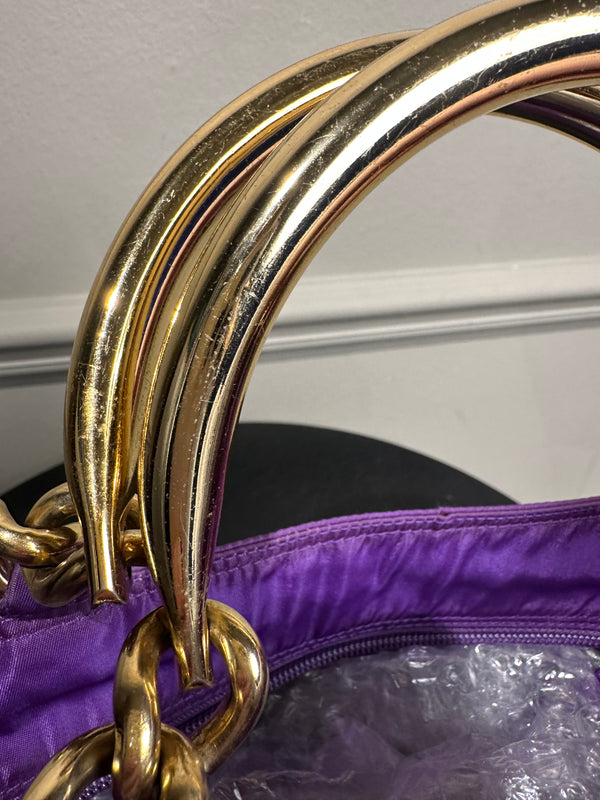 Prada Bag Bright Purple Shopping Bag Nylon Gold Handle Tote Strap Gold solid Top Handles Structured Logo&nbsp;