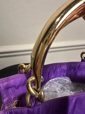 Prada Bag Bright Purple Shopping Bag Nylon Gold Handle Tote Strap Gold solid Top Handles Structured Logo&nbsp;