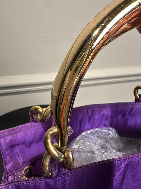 Prada Bag Bright Purple Shopping Bag Nylon Gold Handle Tote Strap Gold solid Top Handles Structured Logo&nbsp;