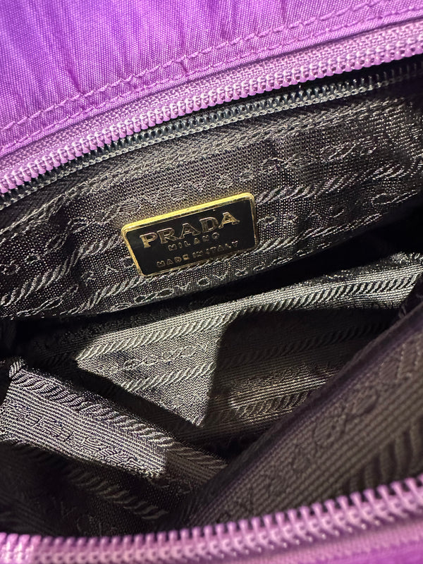 Prada Bag Bright Purple Shopping Bag Nylon Gold Handle Tote Strap Gold solid Top Handles Structured Logo&nbsp;