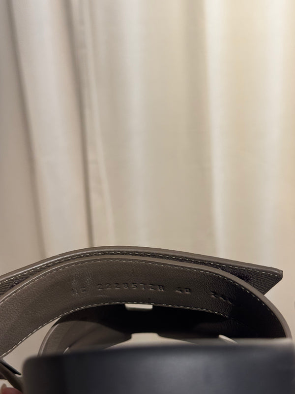 Hermes Chypre Sandals Taupe Grey Leather Black Rubber Sole H Cutout Adjustable Strap Size EU 40 Box