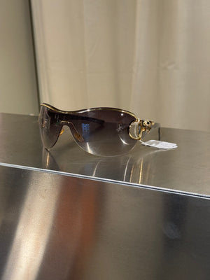 Gucci Rimless Shield Sunglasses Brown Gradient Lenses Gold-Tone Horsebit Detail