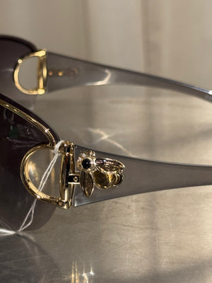 Gucci Rimless Shield Sunglasses Brown Gradient Lenses Gold-Tone Horsebit Detail
