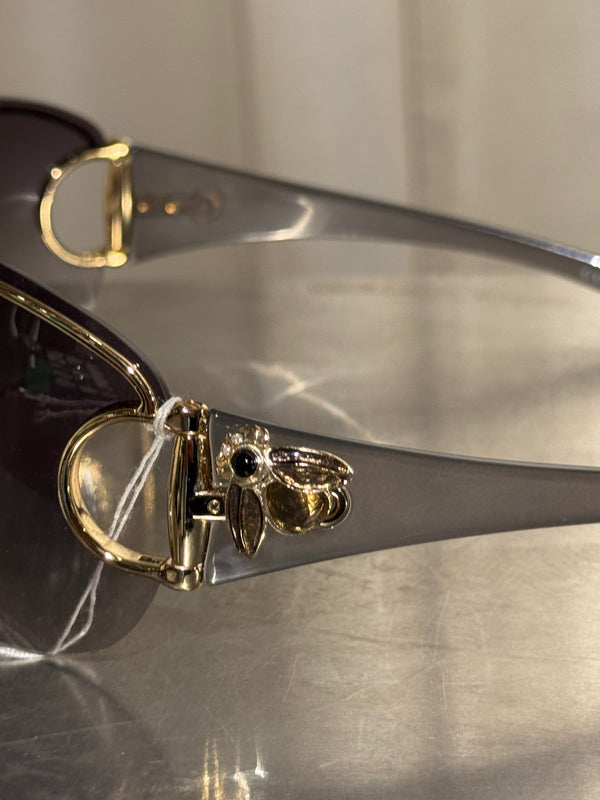 Gucci Rimless Shield Sunglasses Brown Gradient Lenses Gold-Tone Horsebit Detail