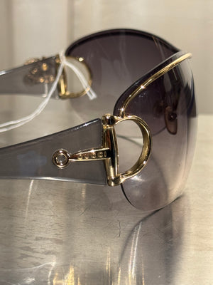 Gucci Rimless Shield Sunglasses Brown Gradient Lenses Gold-Tone Horsebit Detail